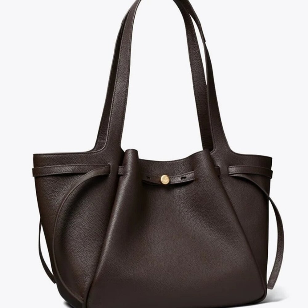 NWT ✅ TORY BURCH ROMY TOTE (LARGE) #163388  DEEP BROWN✨ NWT, DUST BAG - Picture 2 of 16